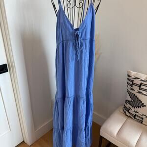 Blanco by Nature Periwinkle Blue Cotton Tiered V-Neck Maxi Dress NEW Size XL